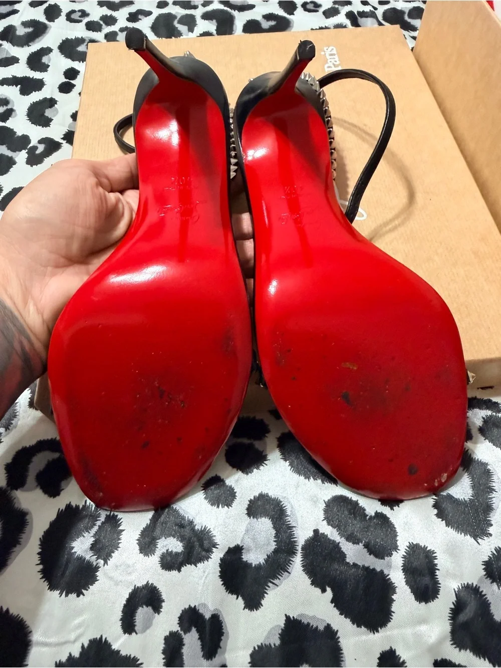 Christian Louboutin So Me 100 Black Silver Studded Heels 40.5 Complete Set
